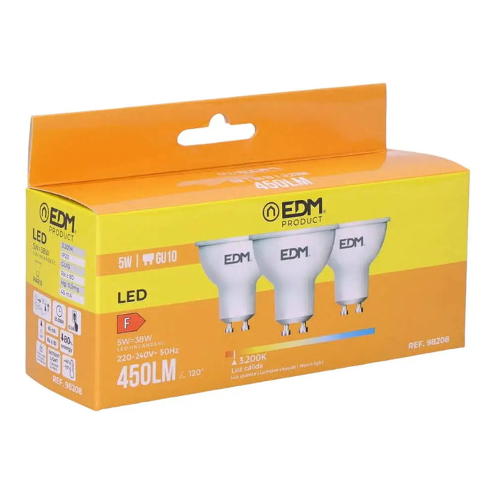 Опаковка от 3 LED крушки EDM 98208 F 5 W 45 W GU10 450 lm Ø