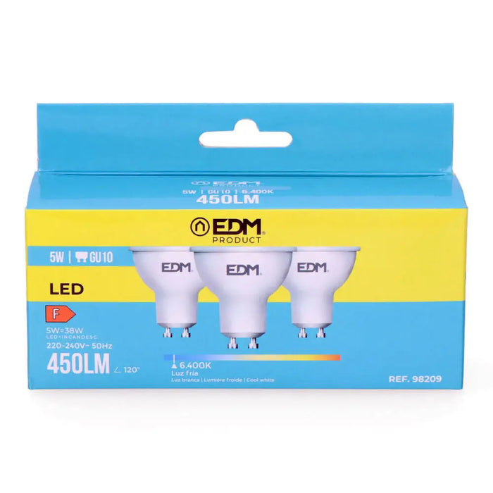 Опаковка от 3 LED крушки EDM 98209 F 5 W 45 W 38 W GU10 450