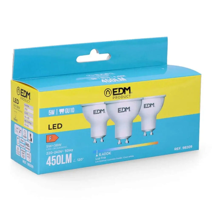 Опаковка от 3 LED крушки EDM 98209 F 5 W 45 W 38 W GU10 450