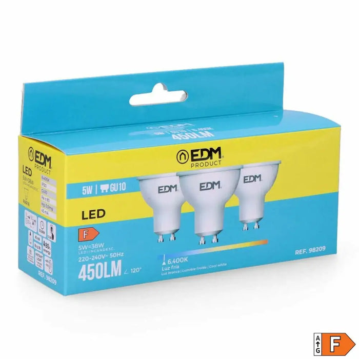 Опаковка от 3 LED крушки EDM 98209 F 5 W 45 W 38 W GU10 450