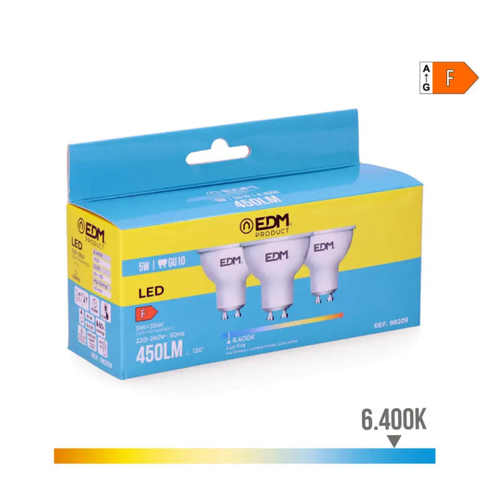 Опаковка от 3 LED крушки EDM 98209 F 5 W 45 W 38 W GU10 450