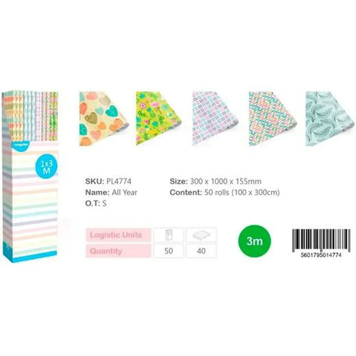 Опаковъчна Хартия Europrice Многоцветен Ролка 1 x 3 m (50