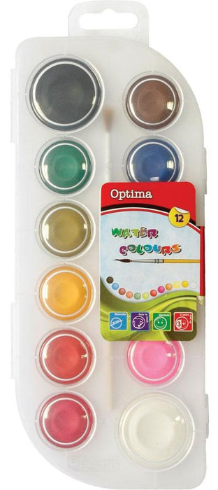 Акварелни боички Optima, 12 цвята, с четка