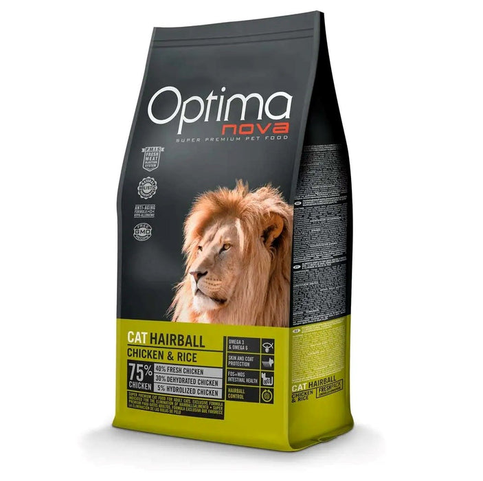 OPTIMANOVA Котешка козина с пиле и ориз - суха храна за котки - 2 кг