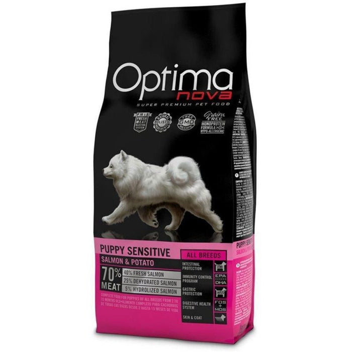 OPTIMANOVA Puppy Sensitive - суха храна за кучета със сьомга и картофи - 12 кг