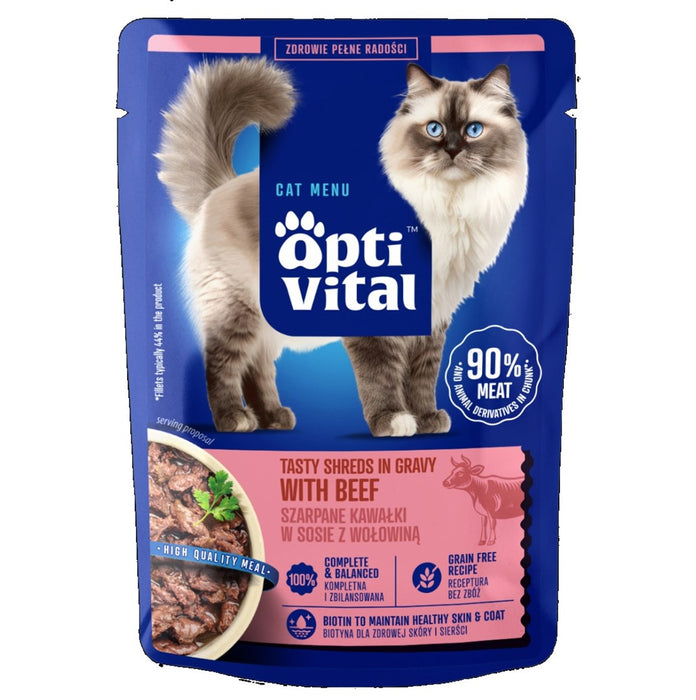 OPTIVITAL Вкусни парченца в сос с говеждо месо - мокра храна за котки - 85 г