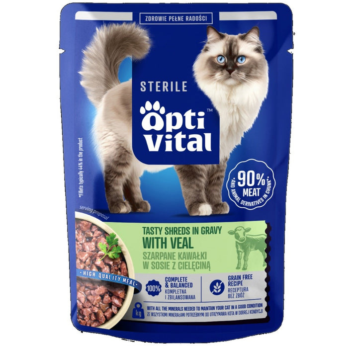 OPTIVITAL Стерилни вкусни парченца в сос с телешко месо - мокра храна за котки - 85 г