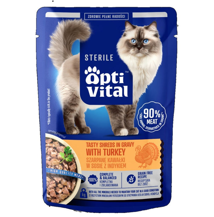 OPTIVITAL Стерилни вкусни парченца в сос с пуешко месо - мокра храна за котки - 85 г