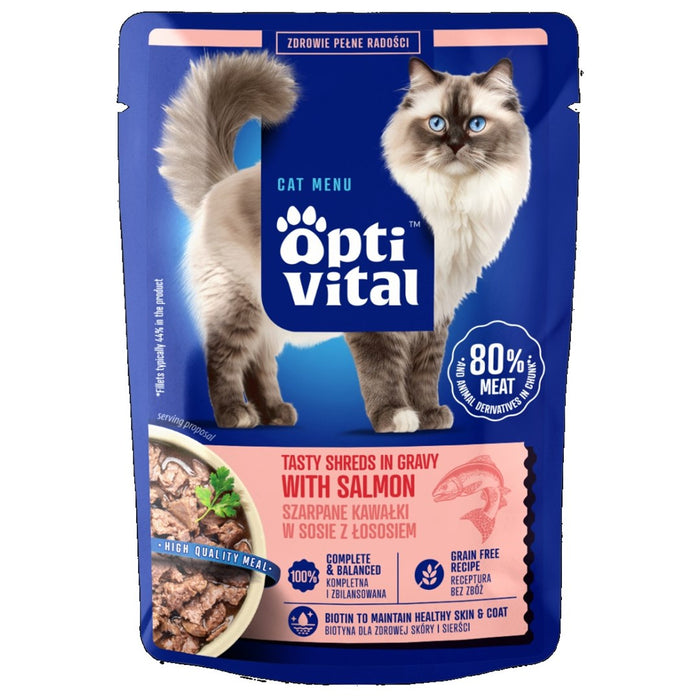 OPTIVITAL Вкусни парченца в сос със сьомга - мокра храна за котки - 85 г