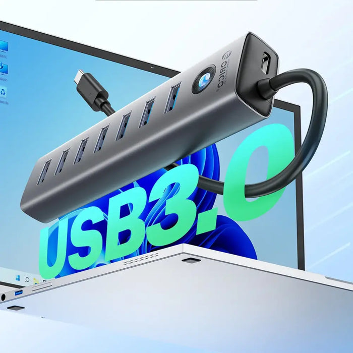 Orico CL7U-U3 хъб 7x USB-A 3.0 + USB-C 5V/3A 1m - сив