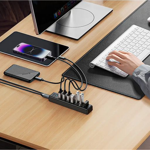 Orico PW7U-U3 хъб 7x USB-A 3.0 + USB-C 5V/3A 1m - черен