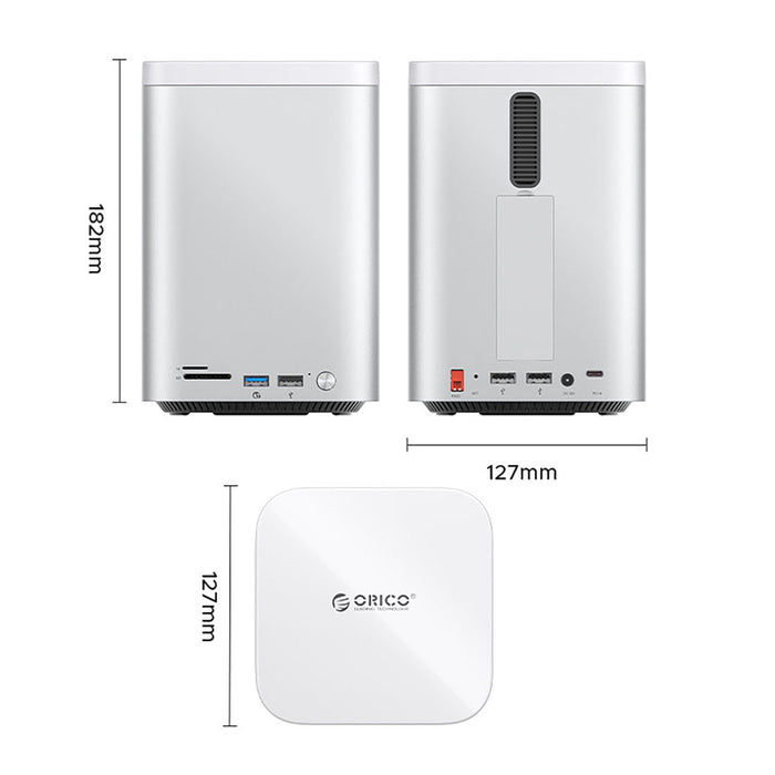 Докинг станция Orico MiniTower с гнезда за твърди дискове до 56TB - сребриста