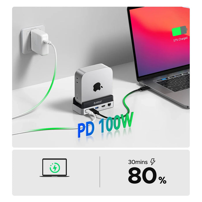 Докинг станция Orico MiniDock 10-в-1 с отделение за SSD твърд диск - сребриста