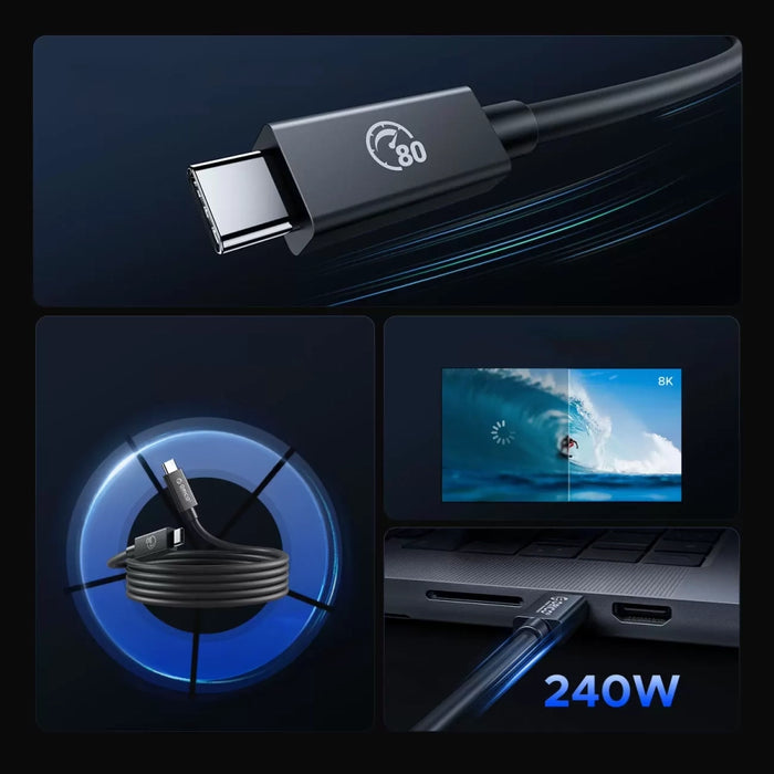 Orico USB4 Thunderbolt5 кабел 80Gbps 240W USB-C към USB-C 2m - Черен