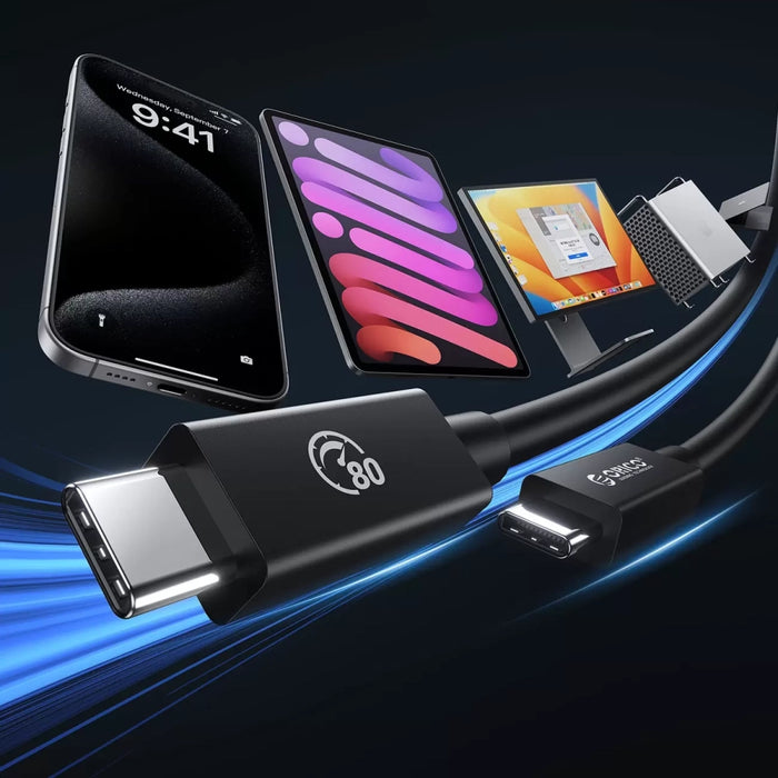 Orico USB4 Thunderbolt5 кабел 80Gbps 240W USB-C към USB-C 2m - Черен