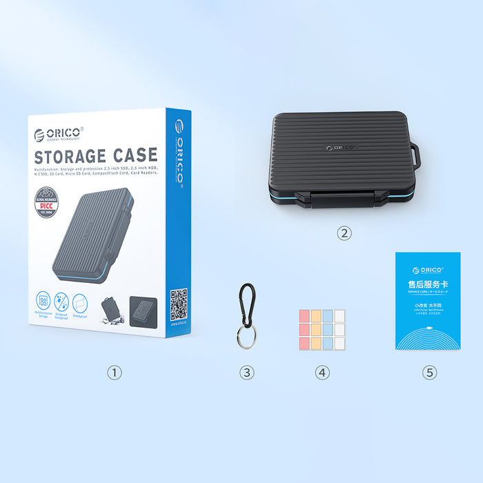 Калъф Orico PHCD за карти с памет и носители на данни, черен, 2.5" SSD, 2.5" HDD, M.2 SSD, SD, Micro SD, CompactFlash, четци за карти - черен
