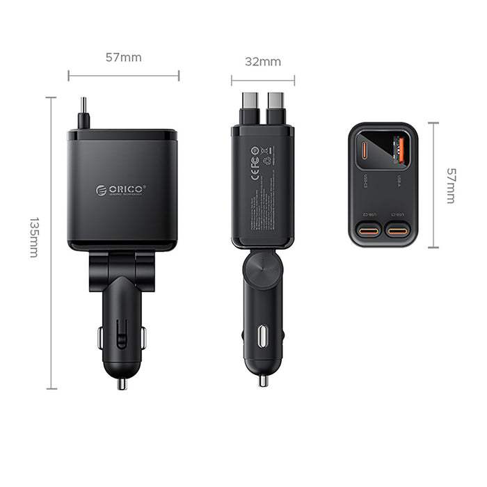 ORICO Twin Reach 45W 1A3C Двойно прибиращо се зарядно за кола