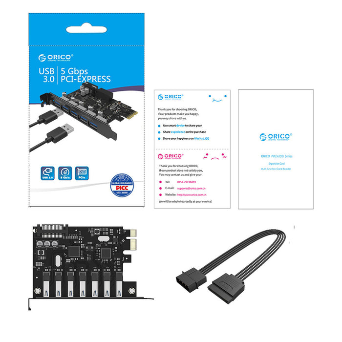 Orico PVU3 PCI-E 7x USB 3.0 разширителна карта за настолен компютър - черна