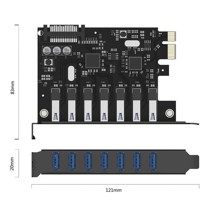 Orico PVU3 PCI-E 7x USB 3.0 разширителна карта за настолен компютър - черна