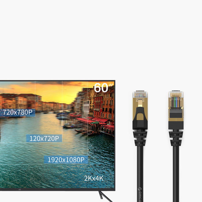 Orico PUG-C7 CAT7 10Gbps RJ45 Ethernet мрежов кабел Интернет LAN кръгъл 3 м - черен