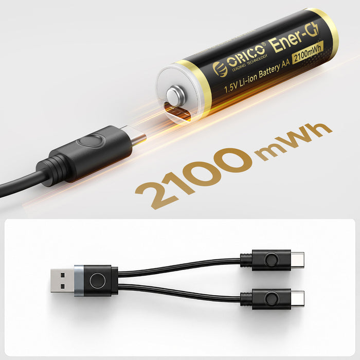 Orico Ener-G EG5C литиева батерия 1.5V 2100mWh AA USB-C презареждаема батерия с кабел за зареждане 2 бр.