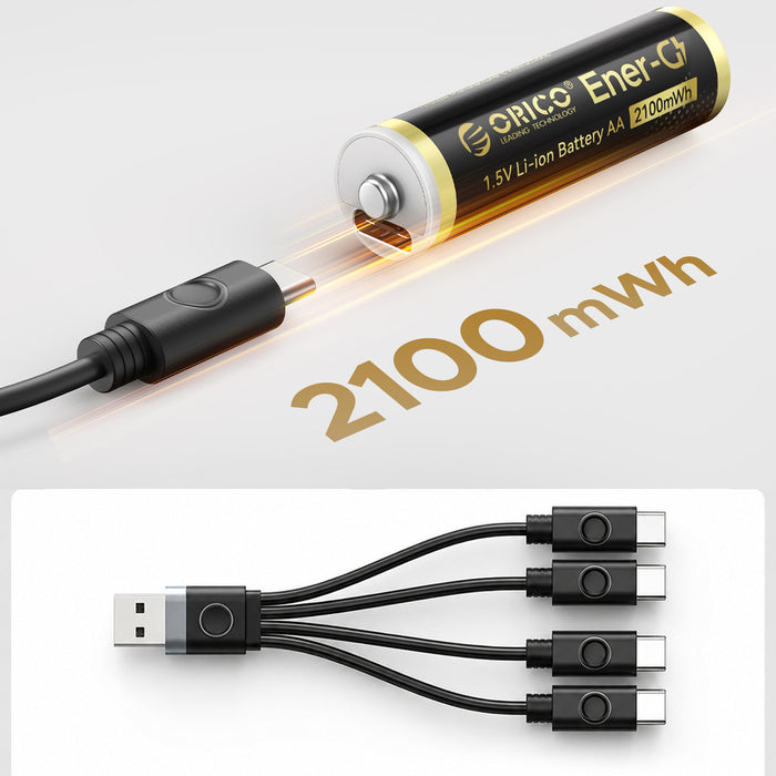 Orico Ener-G EG5C литиева батерия 1.5V 2100mWh AA USB-C презареждаща се батерия с кабел за зареждане 4 бр.