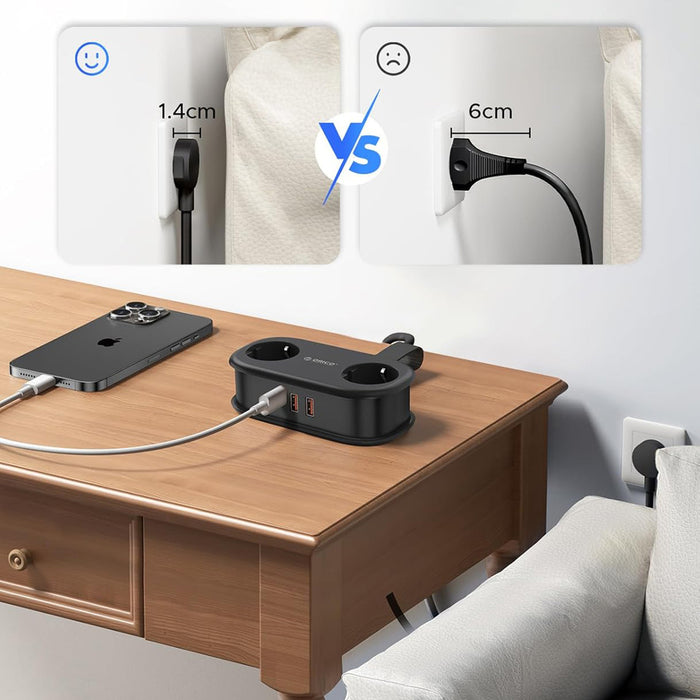 Orico APP 15.5W 5в1 Разклонител 2x AC + 2x USB-A + 1x USB-C - Черен