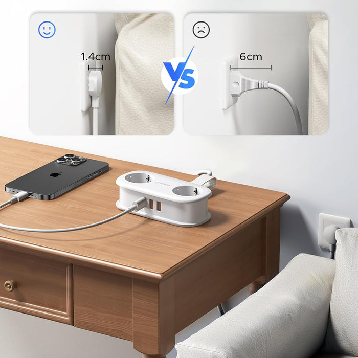 Orico APP 15.5W 5в1 Разклонител 2x AC + 2x USB-A + 1x USB-C - Бял