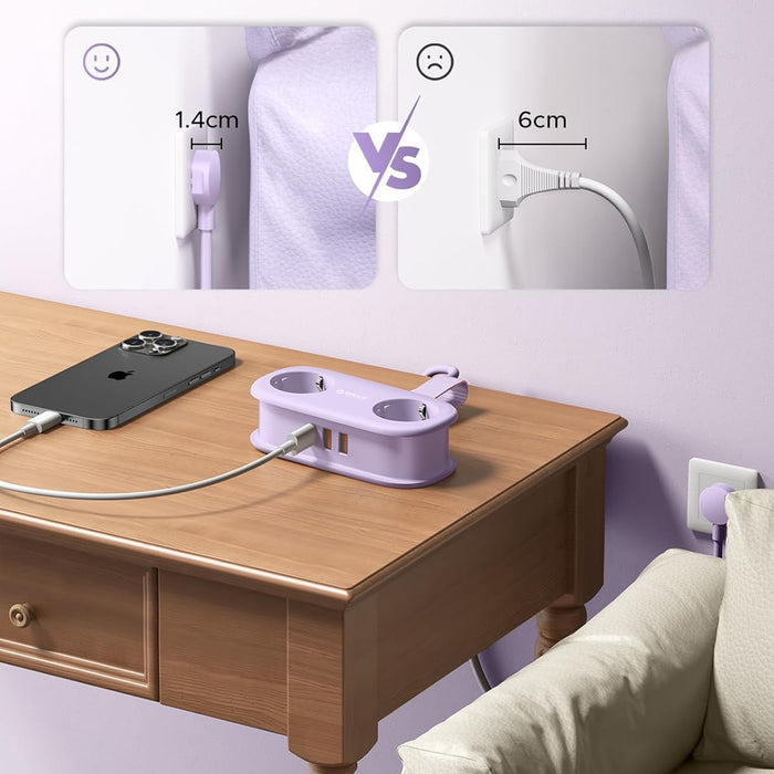 Orico AP3 20W GaN 5в1 разклонител 2x AC + 2x USB-A + 1x USB-C - лилав