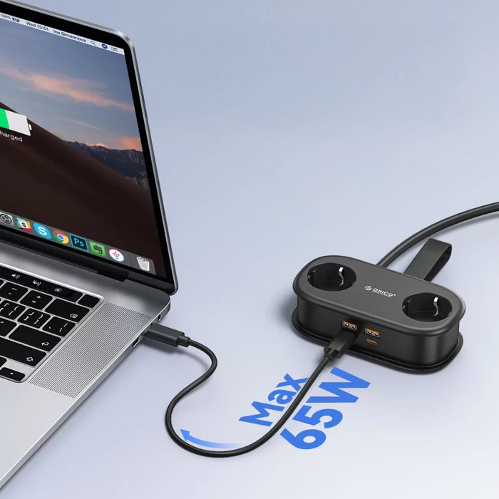 Orico AP3 20W GaN 5в1 Разклонител 2x AC + 2x USB-A + 1x USB-C - Черен