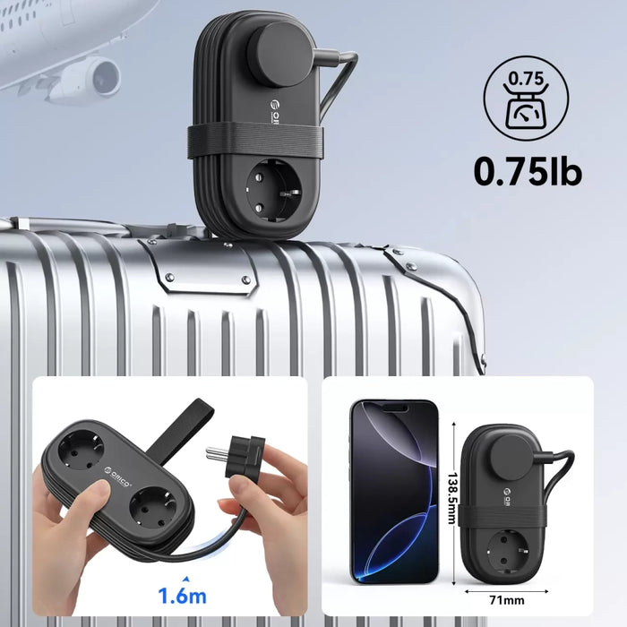Orico AP3 20W GaN 5в1 Разклонител 2x AC + 2x USB-A + 1x USB-C - Черен