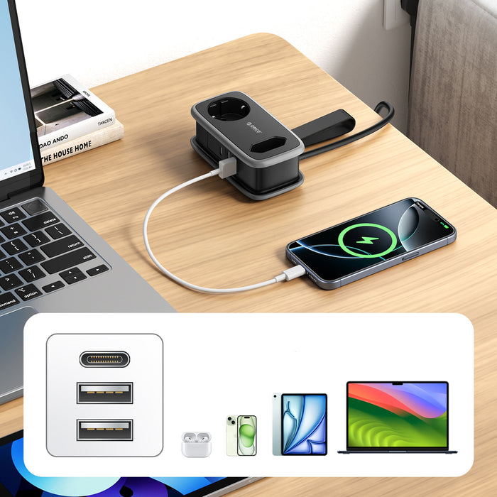 Orico AP3 65W GaN 6в1 разклонител 2x AC + 2x USB-A + 2x USB-C - черен