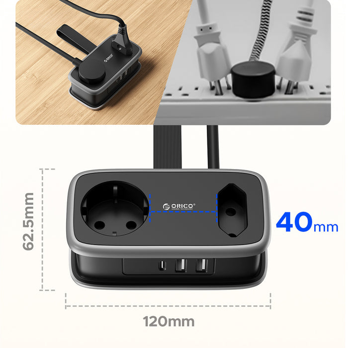 Orico AP3 65W GaN 6в1 разклонител 2x AC + 2x USB-A + 2x USB-C - черен