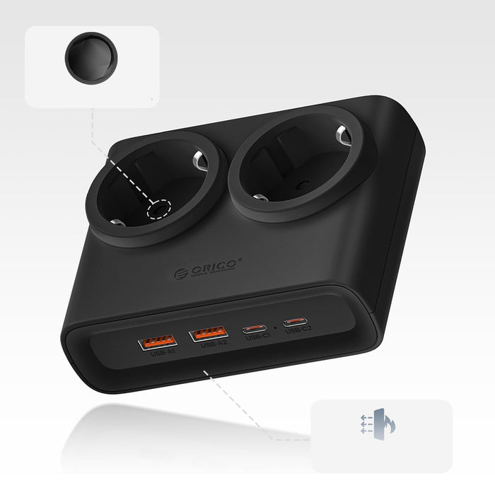 Orico PDC25 25W 6в1 Разклонител 2x AC + 2x USB-A + 2x USB-C - Черен