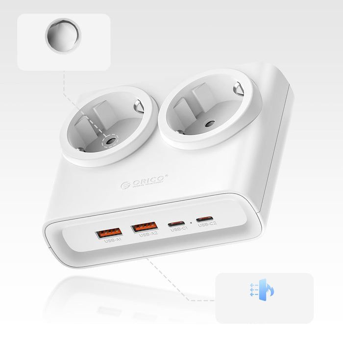 Orico PDC25 25W 6в1 Разклонител 2x AC + 2x USB-A + 2x USB-C - Бял