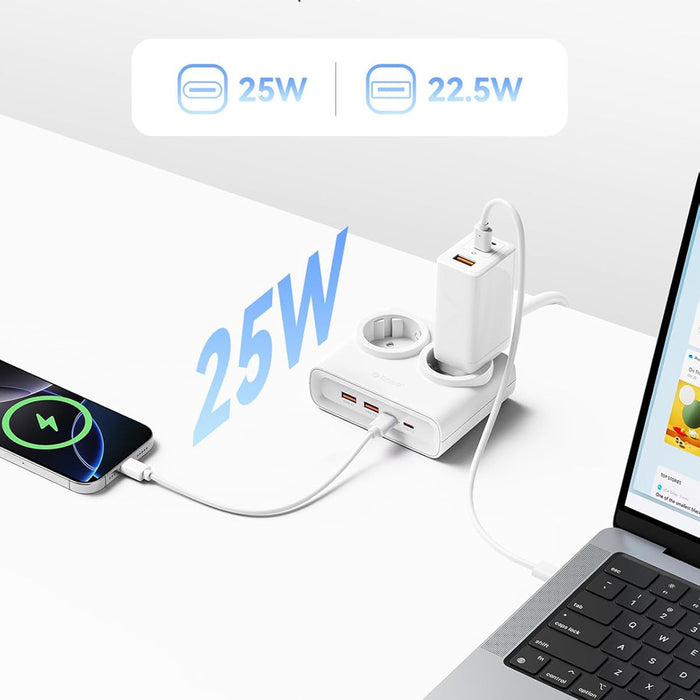 Orico PDC25 25W 6в1 Разклонител 2x AC + 2x USB-A + 2x USB-C - Бял