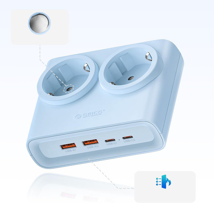 Orico PDC25 25W 6в1 Разклонител 2x AC + 2x USB-A + 2x USB-C - Син
