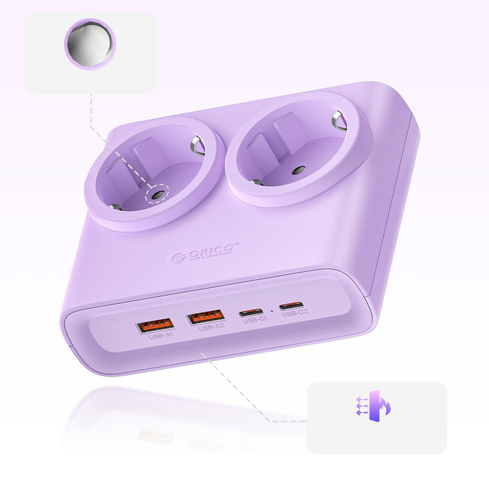 Orico PDC25 25W 6в1 Разклонител 2x AC + 2x USB-A + 2x USB-C - Лилав
