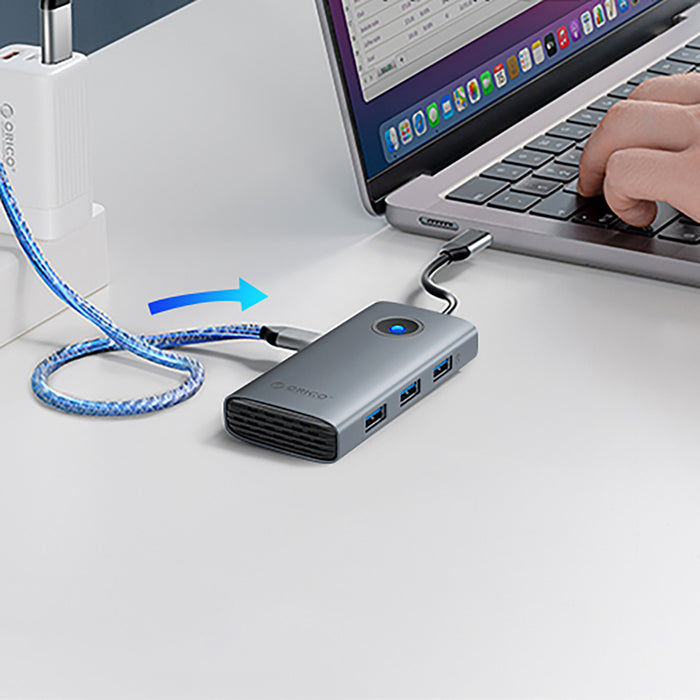 Orico PW11-5P USB-C хъб докинг станция 1x USB-A 3.0 + 2x USB-A 2.0 + 1x USB-C PD + 1x HDMI - сив