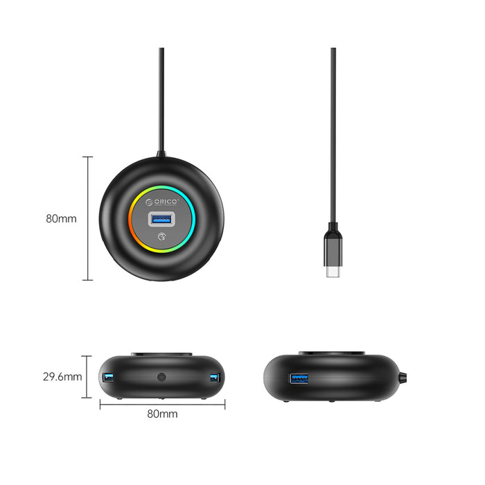Orico YXR4-C3 RGB USB хъб 4-портов USB-A 3.0 с аудио/микрофонен порт 1.8 м - черен