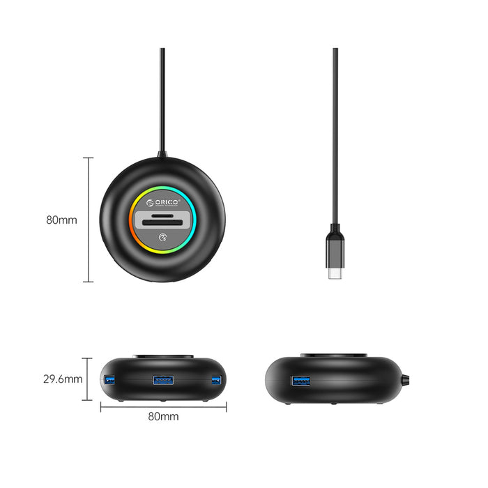 Orico YXR5-C3 USB хъб 4-портов USB-A 3.0 с четец за SD и microSD карти 0.3 м - черен