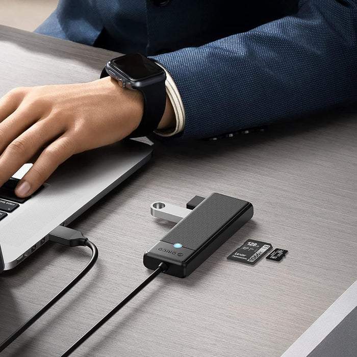 Orico PAPW3AT-U3 USB хъб 4-портов 3x USB-A 3.0 с четец за microSD/SD карти 1 м - черен