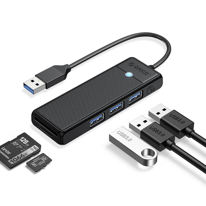 Orico PAPW3AT-U3 USB хъб 4-портов 3x USB-A 3.0 с четец за microSD/SD карти 1 м - черен