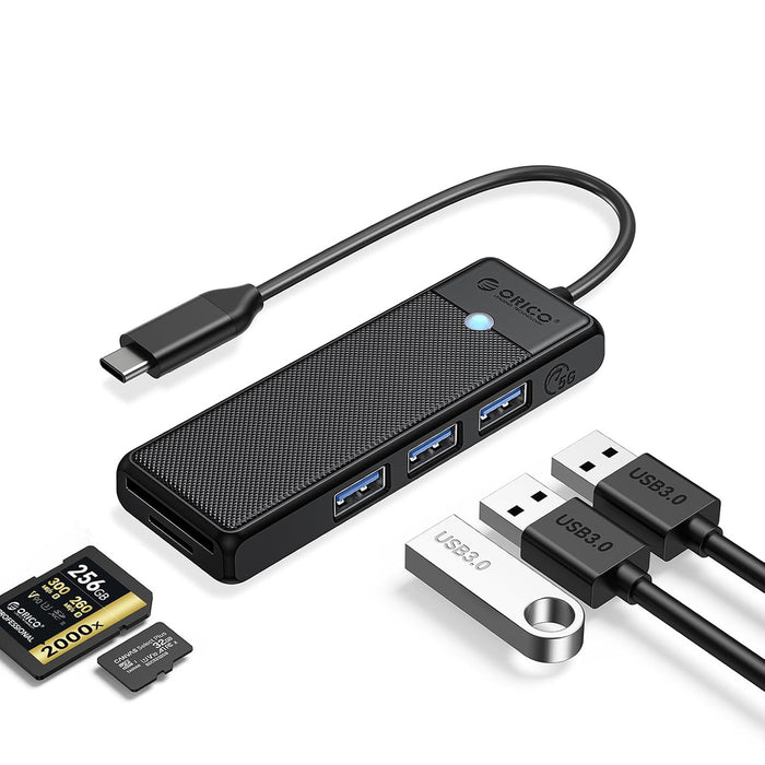 Orico PAPW3AT-U3 USB хъб 4-портов 3x USB-A 3.0 с четец за microSD/SD карти 1.8 м - черен