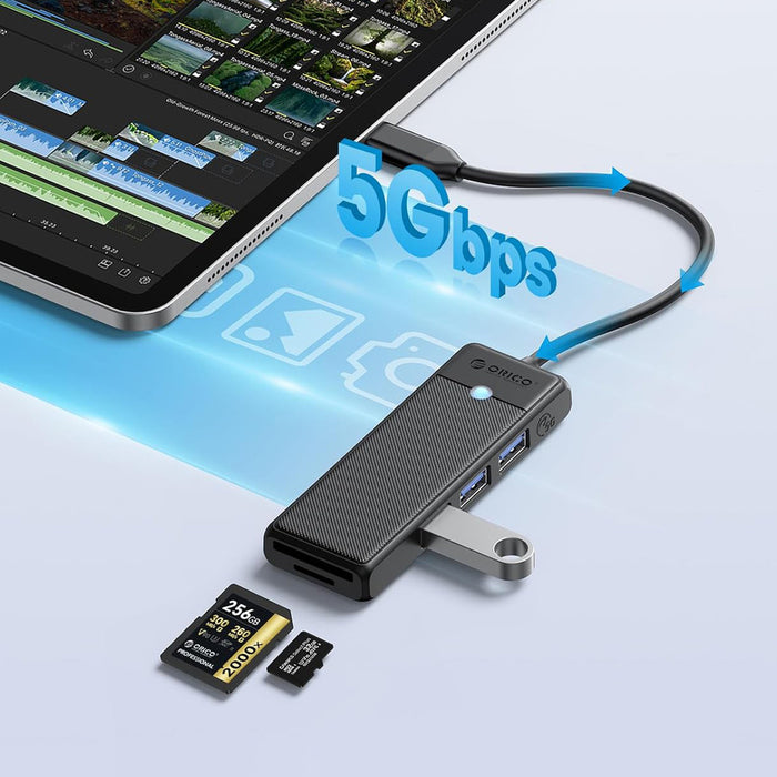 Orico PAPW3AT-C3 USB хъб 4-портов 3x USB-A 3.0 с четец за microSD/SD карти 1 м - черен