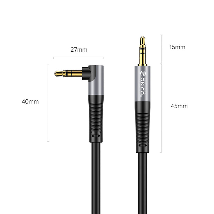 Orico AXW Ъглов аудио кабел Mini Jack 3.5 мм мъжки към мъжки, 3 м - черен