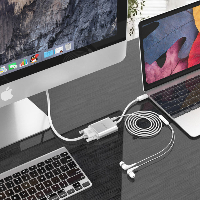 Orico PTAV USB-C - VGA адаптер и 3.5 мм Full HD мини жак 0.15 м - сребрист
