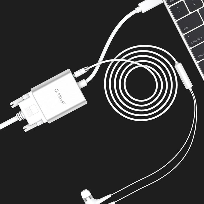Orico PTAV USB-C - VGA адаптер и 3.5 мм Full HD мини жак 0.15 м - сребрист