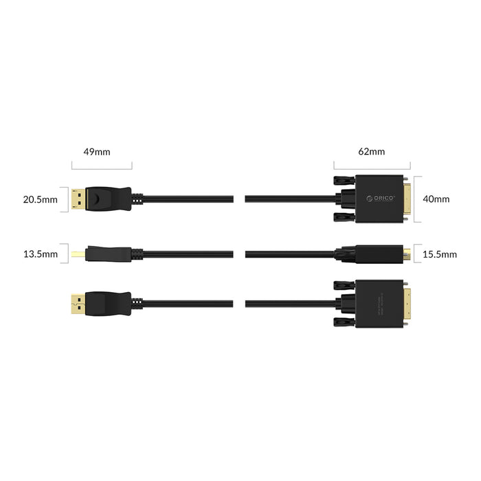 Orico XD-DTD DisplayPort към DVI 4K кабел 3 м - черен
