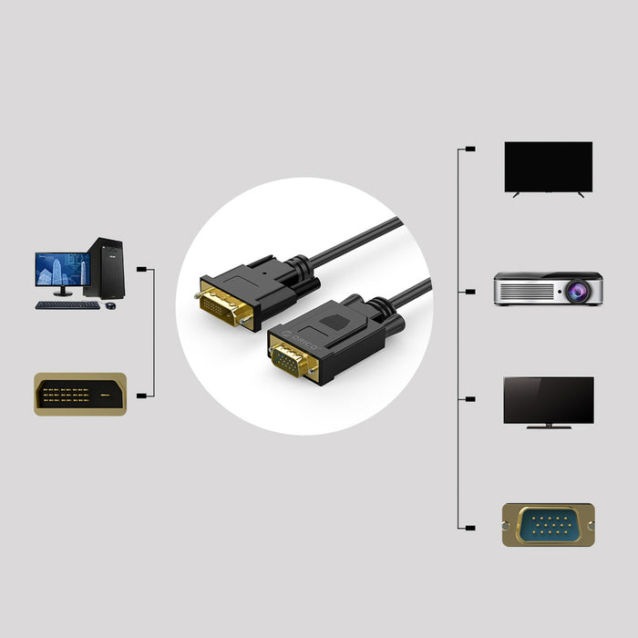 Orico XD-DITV кабел DVI 24+1 VGA Full HD адаптер 5 м - черен